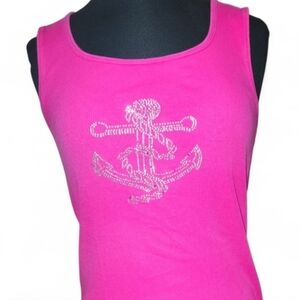 Anchors Away by Cruisewear & Co Bright Pink Ribbed Tank Top Embellished Size M